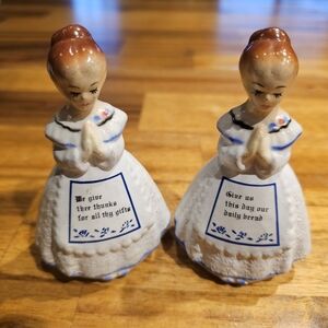 Rare Vintage Enesco Style Plastic Praying Salt And Pepper Shakers Kitchen Prayer